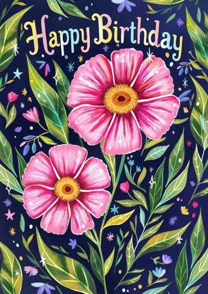 Pretty Birthday Card - Botanical Pink Flowers - For Her created by Aniet Illustration