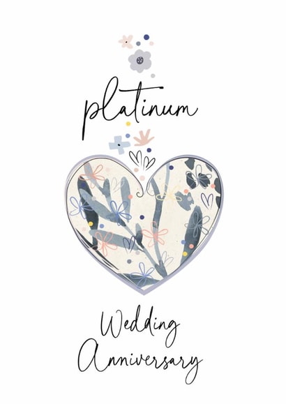 Traditional 70th Wedding Anniversary Card - Platinum - Floral Heart created by Katie Phythian Design