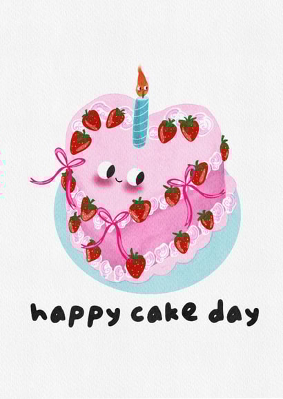 Happy Cake Day Cute Heart Cake Birthday Card created by Disco Custard