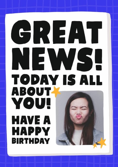 Fun Birthday Card - Great News! Today Is All About You! - Newspaper created by Studio Doodles