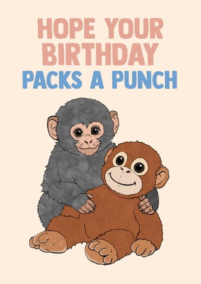 Cute Birthday Card - Packs A Punch - Monkey created by Doublea