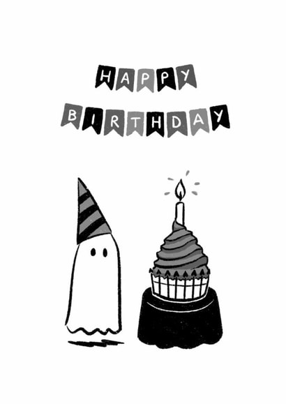 Ghost Birthday Card, Spooky Black & White created by Nazli Brennan