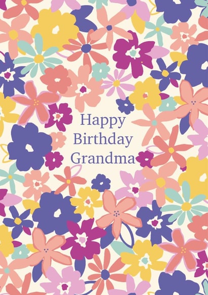 Colourful Birthday card for Grandma - fun flowers - Happy Birthday created by Sazerelli Designs