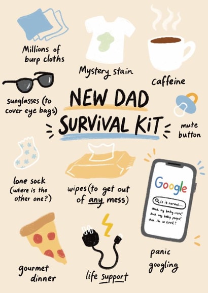 Funny Father’s Day Card - For New Dad - New Dad Survival Kit created by Sophie Kent Illustration