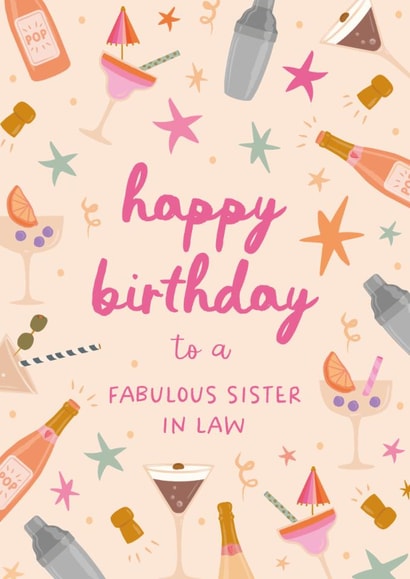 Classic Birthday Card - Sister In Law - Cocktails created by The Pattern Press