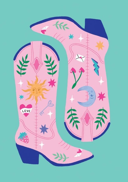 Arty Just Because Card - Pink Cowboy Boots created by Earlybird