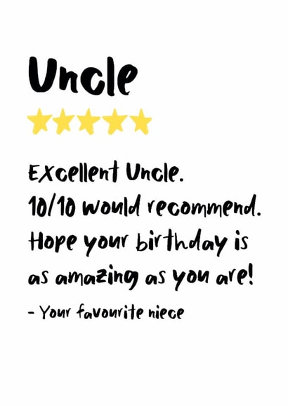 Funny Birthday Card - For Uncle - Would Recommend - From Niece created by The Stamford Press