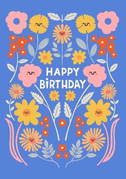 Cute Birthday Card - Smiley Flowers - For Her created by Nicola Watson