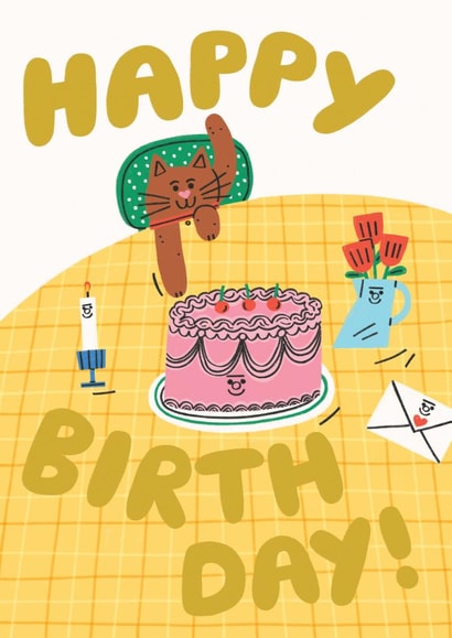 Happy Birthday - Cat - Cake - Fun - Birthday Wishes From The Cat - Fun - Cute created by Rumble Cards