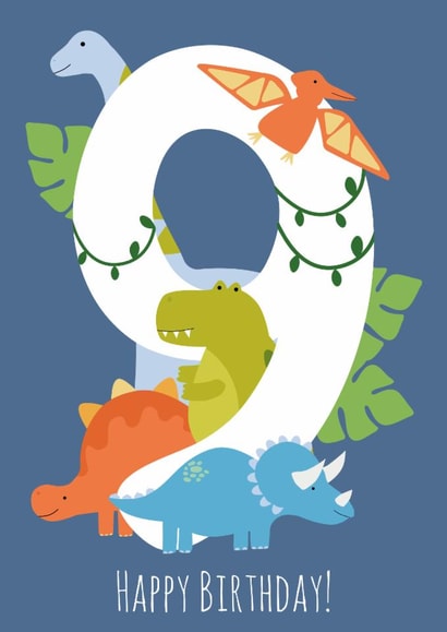 Cute 9th Birthday Card - For Him - Dinosaurs created by Abigail Elodie 