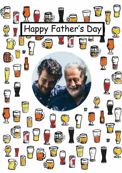 Beer Father's Day photo card with this hand drawn beer glasses  created by A Ray of Sunshine Cards