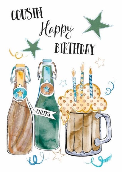 Classic Birthday Card - Cousin - Beer & Cheers created by One and Only