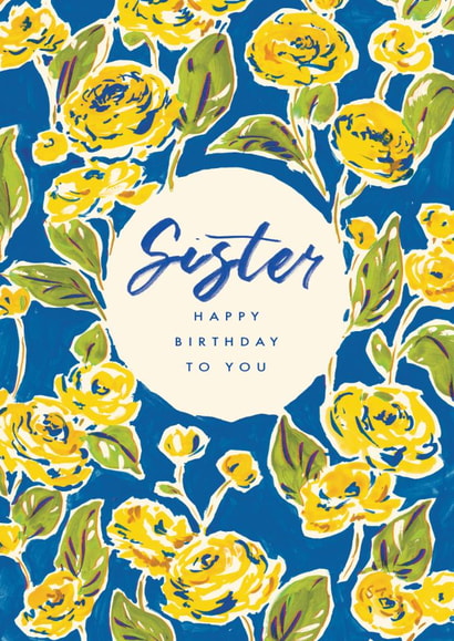 Traditional Birthday Card - For Sister - Yellow Floral Pattern created by Rebecca Prinn