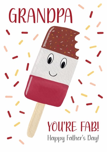 Cute Father’s Day Card for Grandpa, 'You're Fab' Fab Retro Ice Lolly Character created by Treasure and Blossom