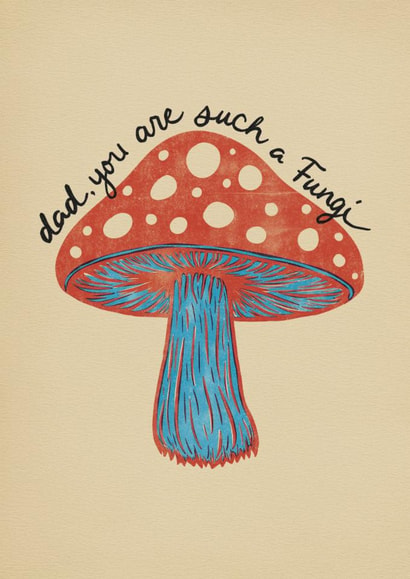 Funny Father's Day or Birthday Card for Dad - Risograph Mushroom Illustration created by Bonne Nouvelle