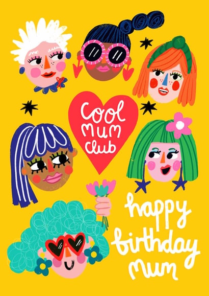 Cute Birthday Card - Cool Mum Club - For Mum created by NICHOLA COWDERY ILLUSTRATIONS 