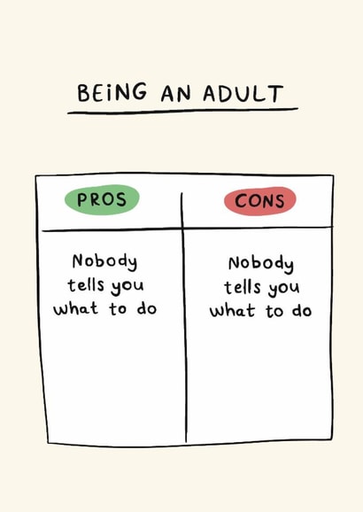 Funny Birthday Card for Him - Being An Adult - Nobody Tells You What To Do created by Sydney Jo Designs