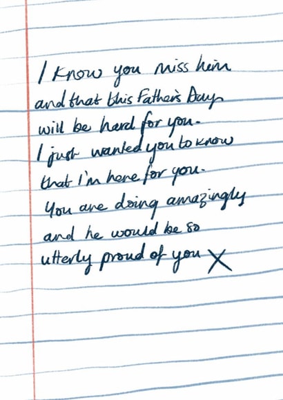 A thoughtful card to send to someone missing their dad on Father's Day created by martha and hepsie ltd
