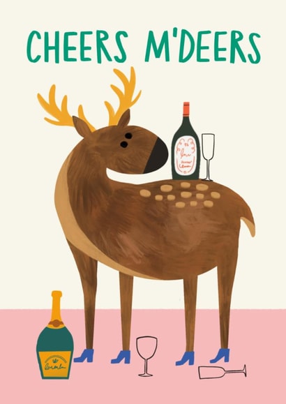 Cute Thank You/Birthday Card - Cheers M'Deers - Deer Pun created by AbiGoLucky
