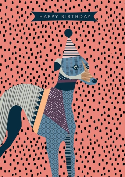 Whippet Dog Happy Birthday Card created by Lucy Alice Designs 