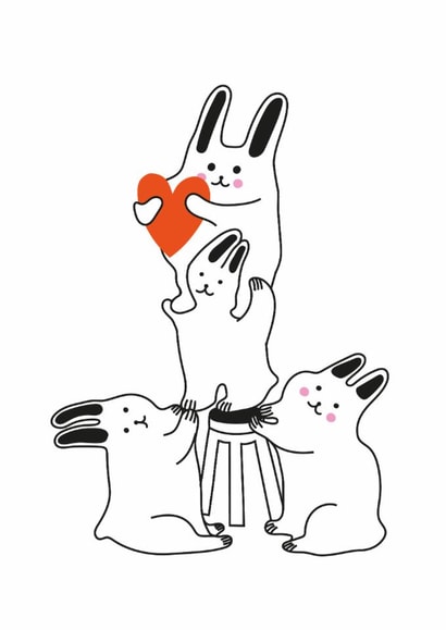 Cute Thank You Card for Friend – Bunnies Lifting Heart created by Seekprint
