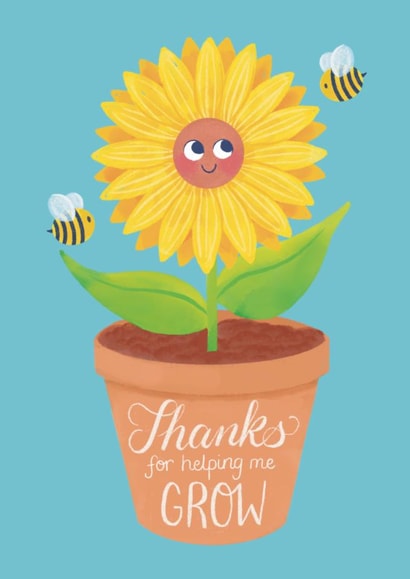 Thanks For Helping Me Grow Teacher Card | Cute Sunflower Thank You created by NOD Studio