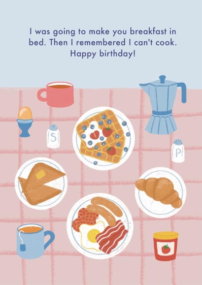Funny Birthday Card From Partner | Breakfast In Bed | Can't Cook created by NOD Studio