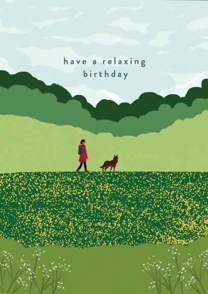 Dog Walking Arty Birthday Card - Have a relaxing Birthday created by Charis Raine