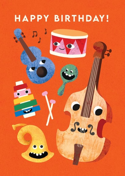 Cute Birthday Card - Music Themed - Musical Instruments | thortful