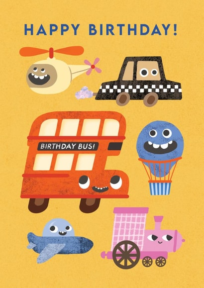 Cute Birthday Card - Bus, Taxi, Train & Plane created by Emily Nash Illustration
