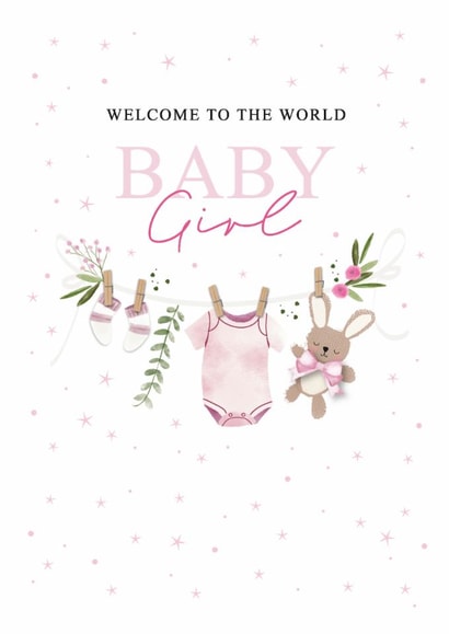 Pretty Welcome to the World New Baby Girl Card for Mummy & Daddy - Bunny Teddy created by Alexia Mickleburgh