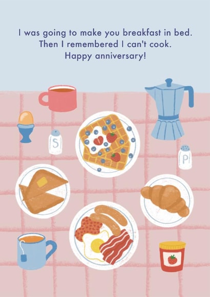Funny Anniversary Card - Breakfast In Bed - Can't Cook created by NOD Studio