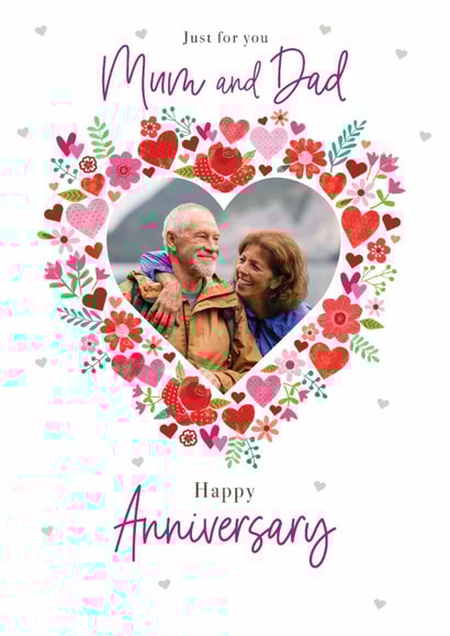Traditional Anniversary Card f- For Mum and Dad - Floral Heart Frame created by Orchard Design House