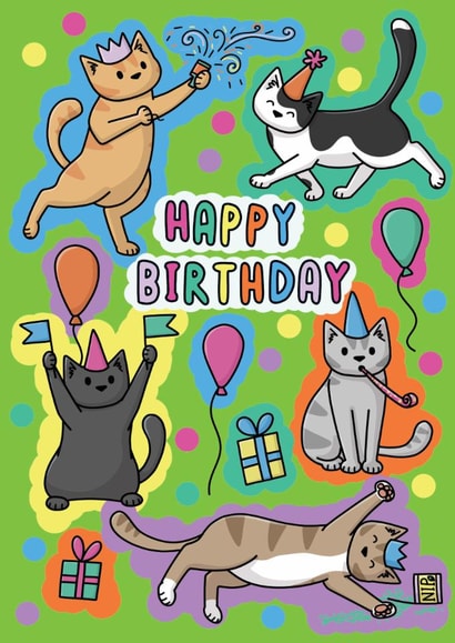 Cute Birthday Card - Party Cats created by Doodlecats
