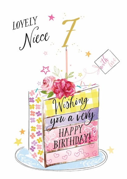 Traditional Birthday Card - 7th - Lovely Niece - Cake created by Katie Phythian Design