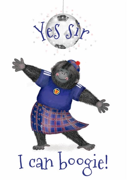 Funny Just Because Card - Scotland - World Cup - Dancing Gorilla created by LeopardyNonsense