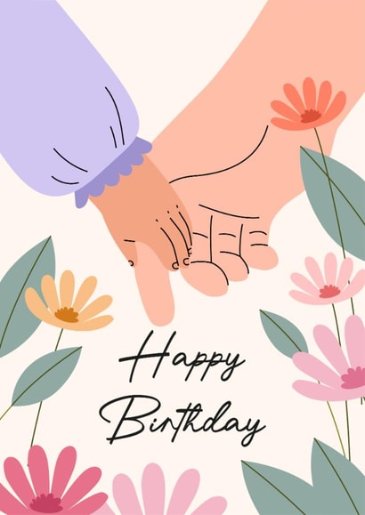 Cute Birthday Card — For Parent — Holding Hands created by Sad Girl Illustration
