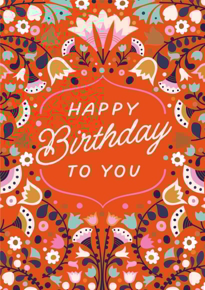 Pretty Birthday Card - Folk Florals created by Jane Farnham Designs