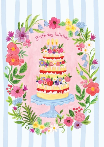 Pretty birthday card For Her -  Birthday Cake - Floral - Birthday Wishes created by Frankie Norman