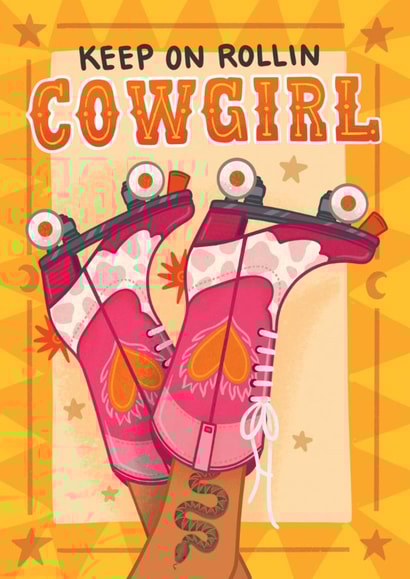 Classic Birthday Card - Keep Rollin' Cowgirl created by Blue Kiwi Design