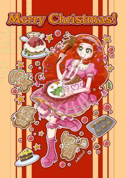 Cute manga Christmas card for friends or kids - christmas cookies for all! created by PinkAppleJam