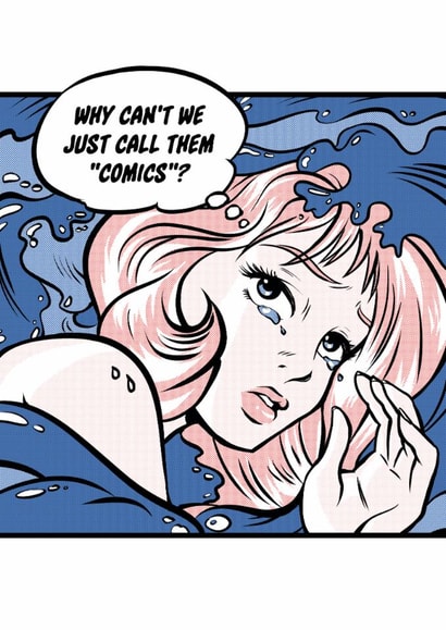 Manga Pop Art for Friend - Crying Drowning Girl lamenting comics terminology created by PinkAppleJam
