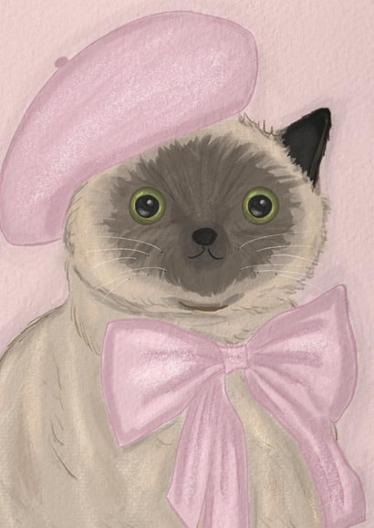 Cute Whimsical Siamese Cat. Cat Lovers Greetings Card. created by Courtney B.