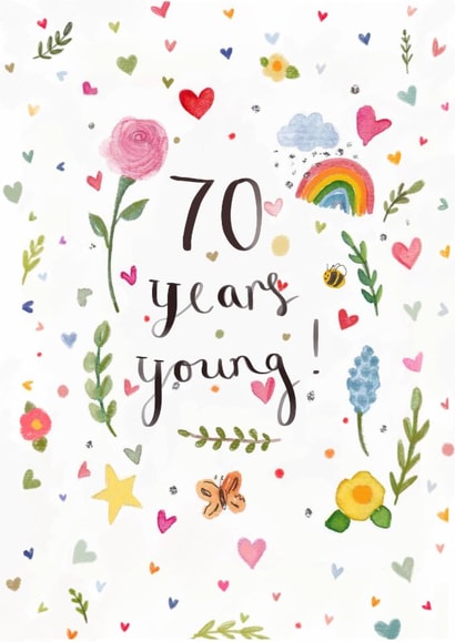 Pretty Birthday Card - 70th - Flowers - Hearts created by Love Lucy Illustration