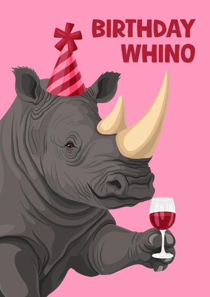 Funny Birthday Card - Birthday Whino - Red Wine - Rhino created by Pink Peach Cards