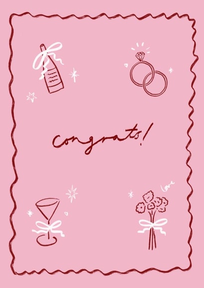 Congratulations Card - Cute Pink Illustrated - Engagement / Wedding created by Holly Walsh