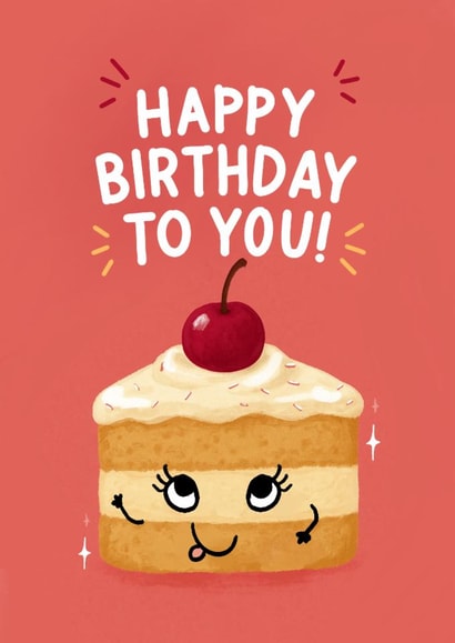 Cute Birthday Card - Cherry Cake - Smiley Face created by Lauren Rachael
