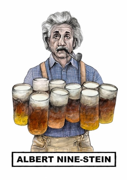 Funny Birthday Card - Albert Nine-Stein - Celebrity Pun created by Quite Good Cards