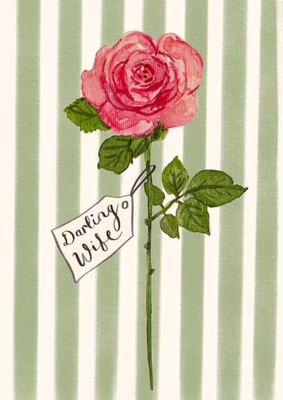 Pretty Birthday Card - Darling Wife - Rose created by Love Lucy Illustration