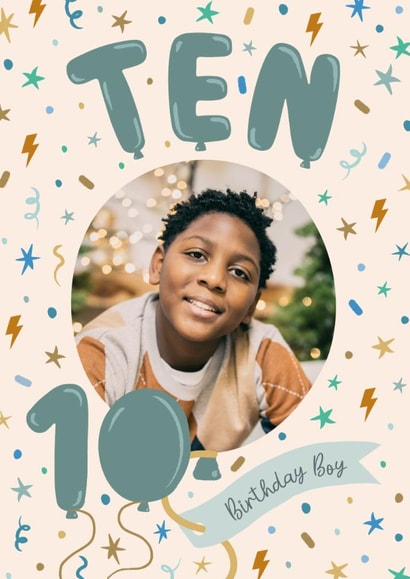 Classic 10th Birthday Card - For Him - Balloons created by The Pattern Press